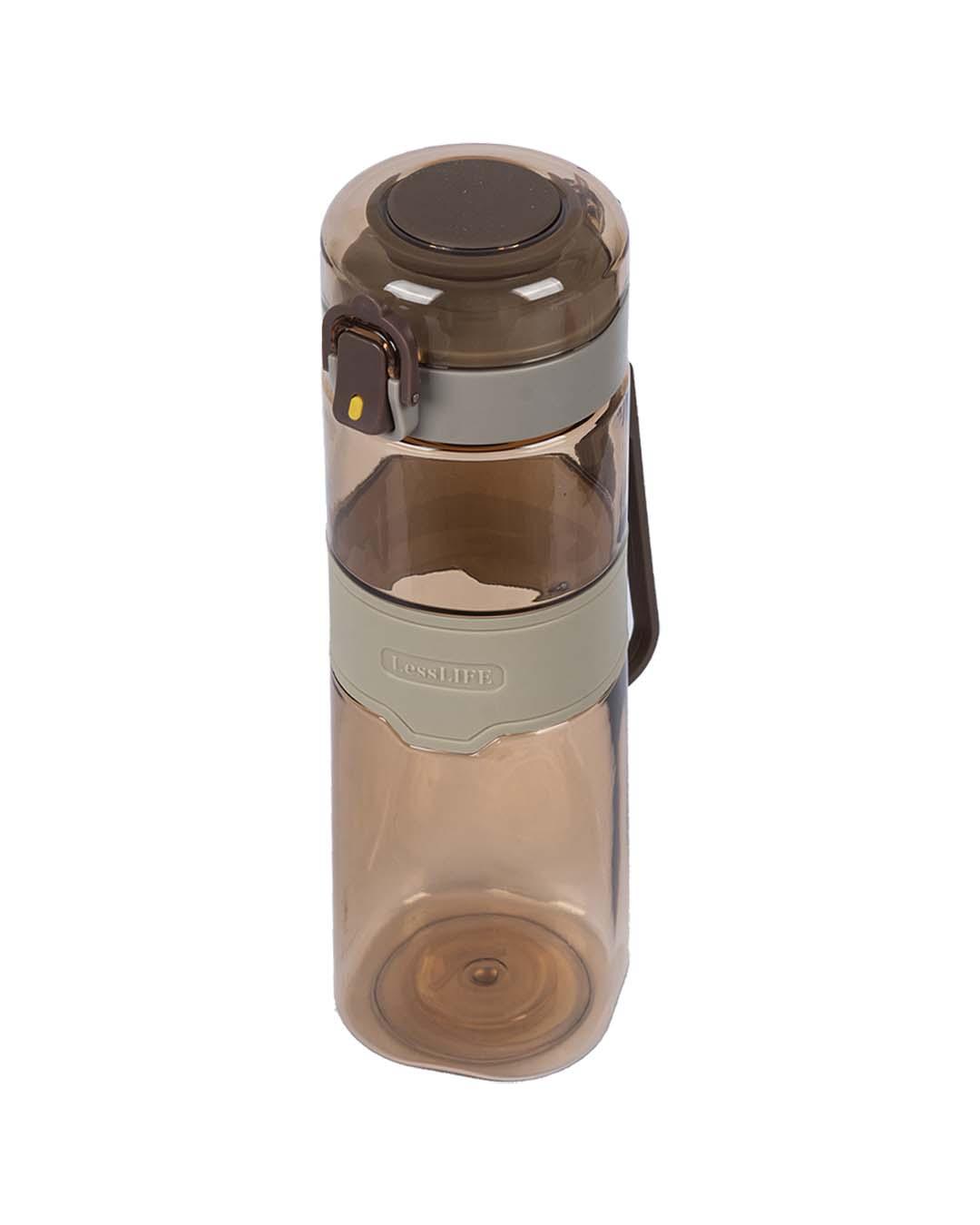 Water Bottle with Push Button Cap & Rubber Grip, Coffee Brown, Plastic, 540 mL - MARKET 99
