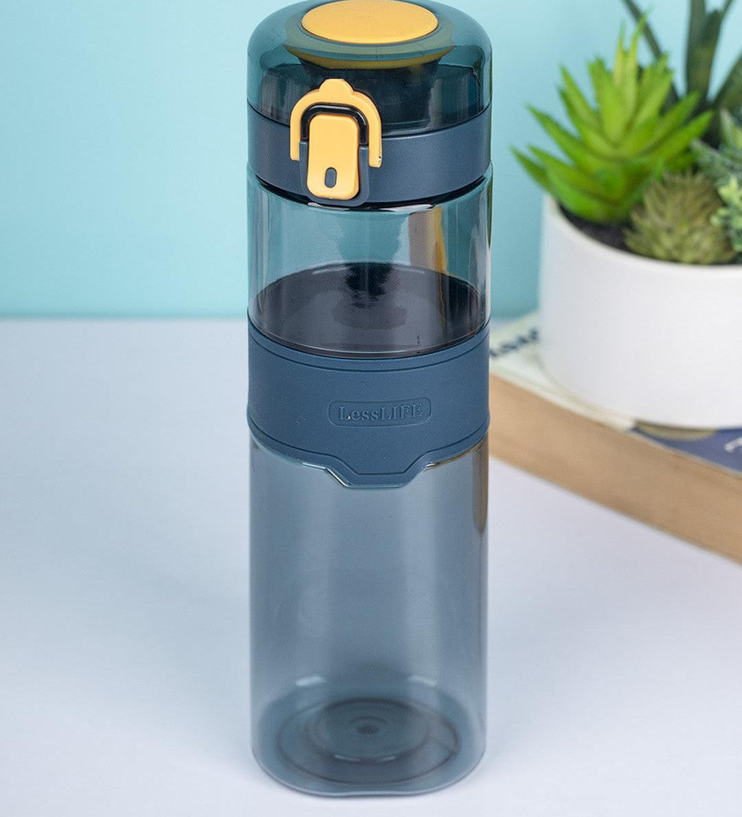 Water Bottle with Push Button Cap & Rubber Grip, Dark Blue, Plastic, 540 mL - MARKET 99
