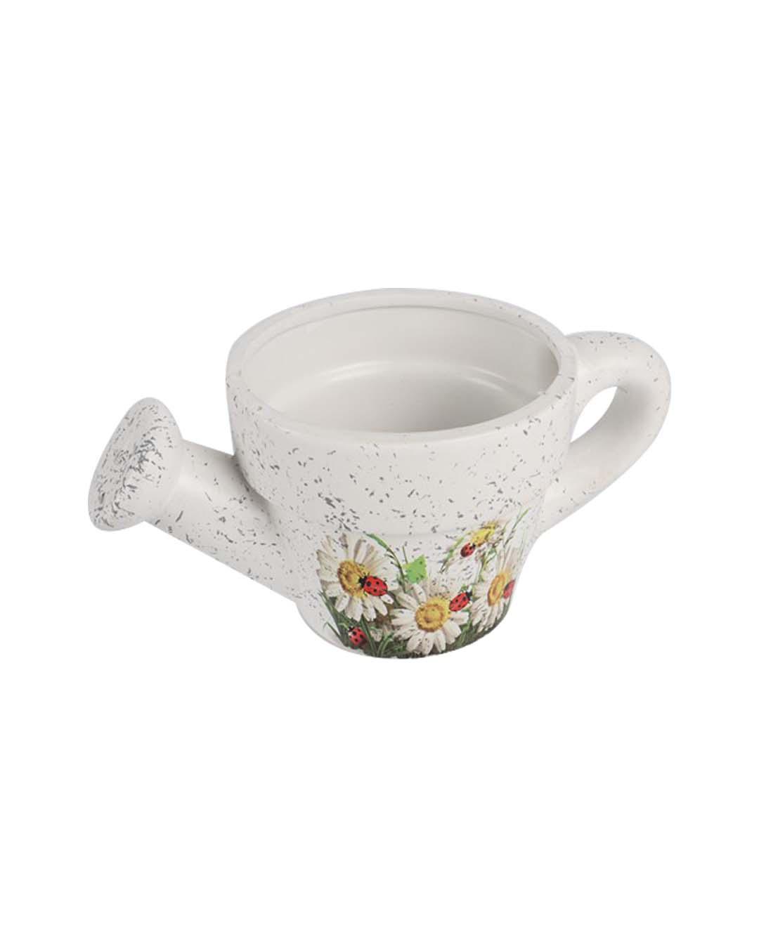 Watering Can Shape Planter, Floral Print, White, Ceramic - MARKET 99