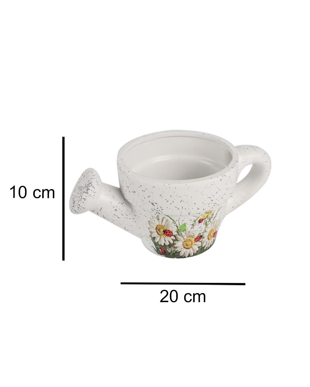 Watering Can Shape Planter, Floral Print, White, Ceramic - MARKET 99