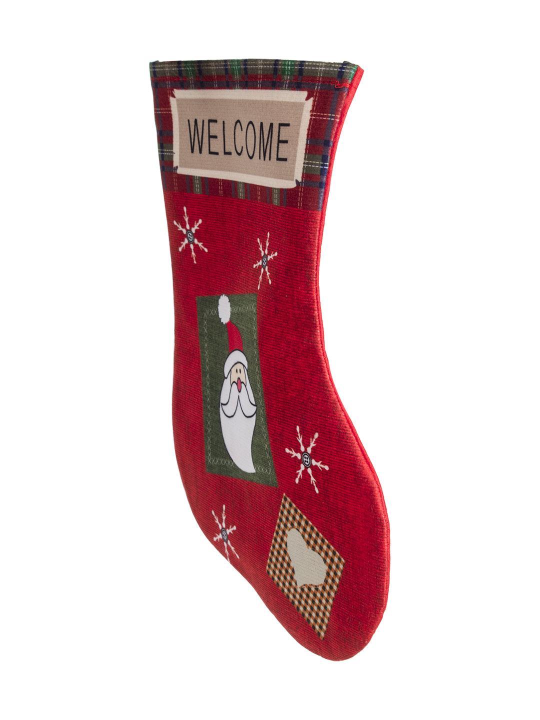 Welcome & Santa Print - Christmas Hanging Stocking Set Of 2 Pcs - MARKET 99