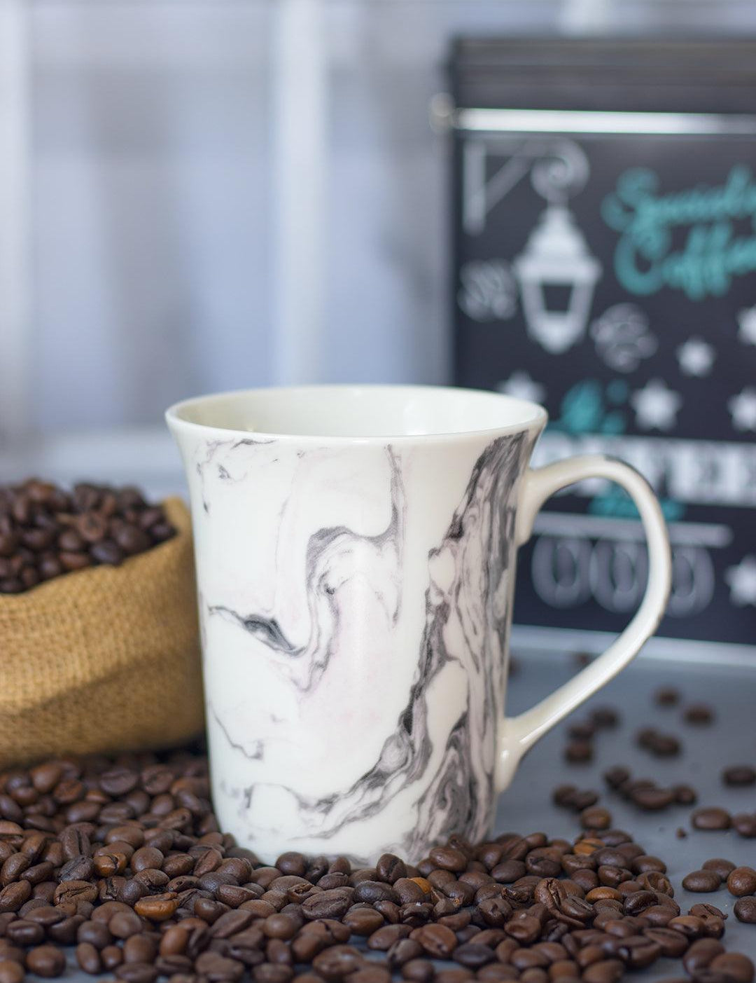 White Coffee Mug - 380 Ml, Marble Finish - MARKET 99