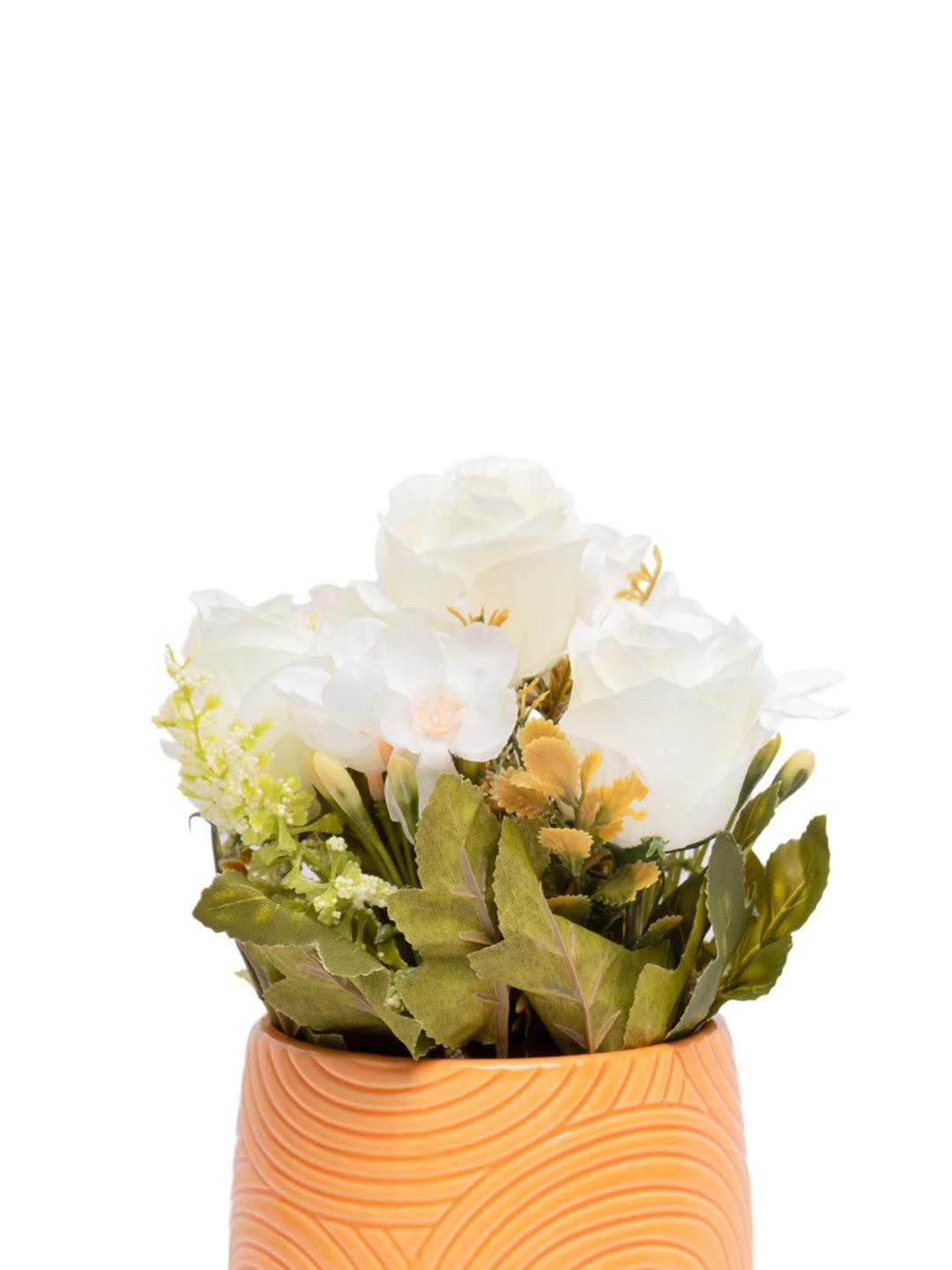 White Roses With Brown Pot - MARKET 99