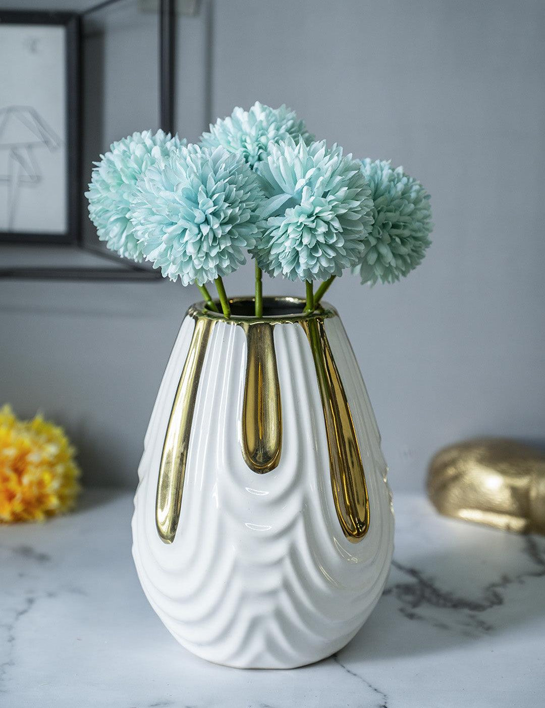 White Textured Vase with Gold Design - MARKET 99