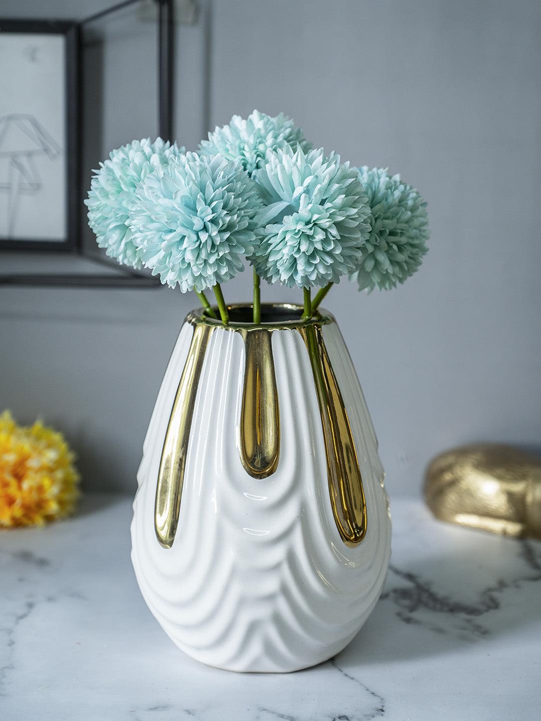 White Textured Vase with Gold Design - MARKET 99