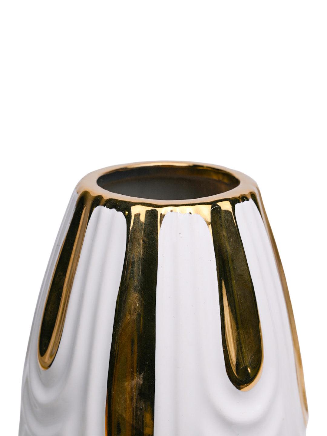 White Textured Vase with Gold Design - MARKET 99