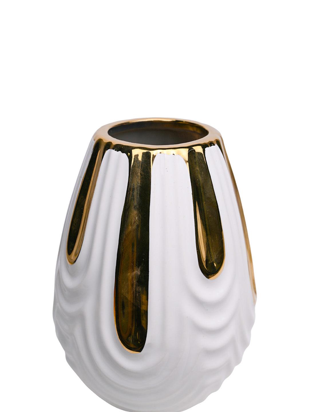 White Textured Vase with Gold Design - MARKET 99