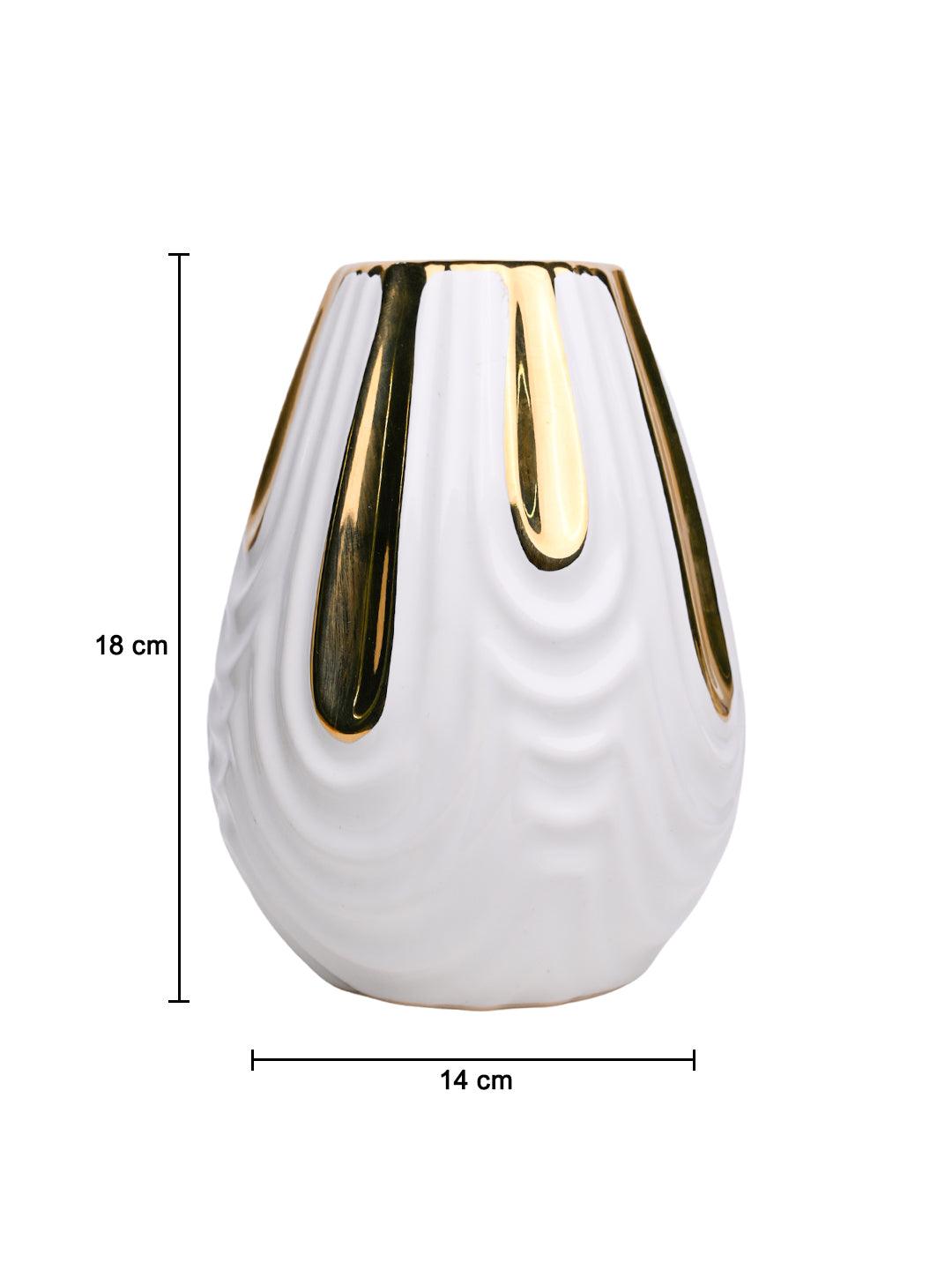 White Textured Vase with Gold Design - MARKET 99