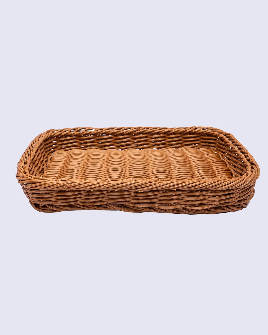 Wicker Basket, Weaved, Wooden Finish, Natural Wood Colour, Plastic - MARKET 99