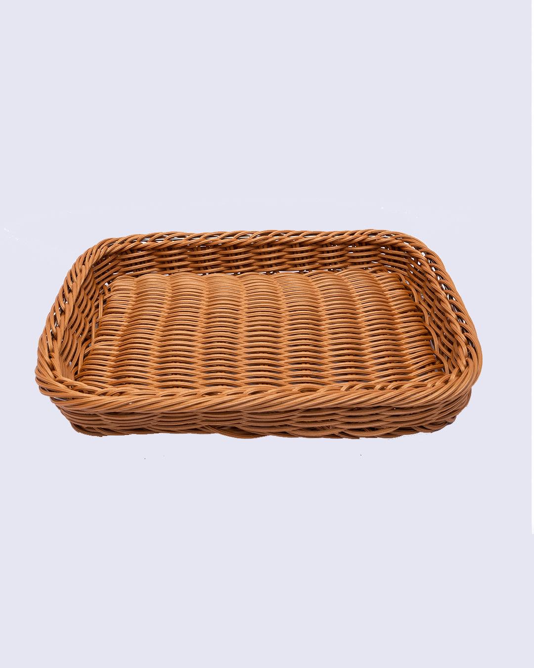 Wicker Basket, Weaved, Wooden Finish, Natural Wood Colour, Plastic - MARKET 99