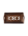 'WOOD CARVING' Handcrafts Coffee Serving Tray with Handles in Sheesham Wood - MARKET 99