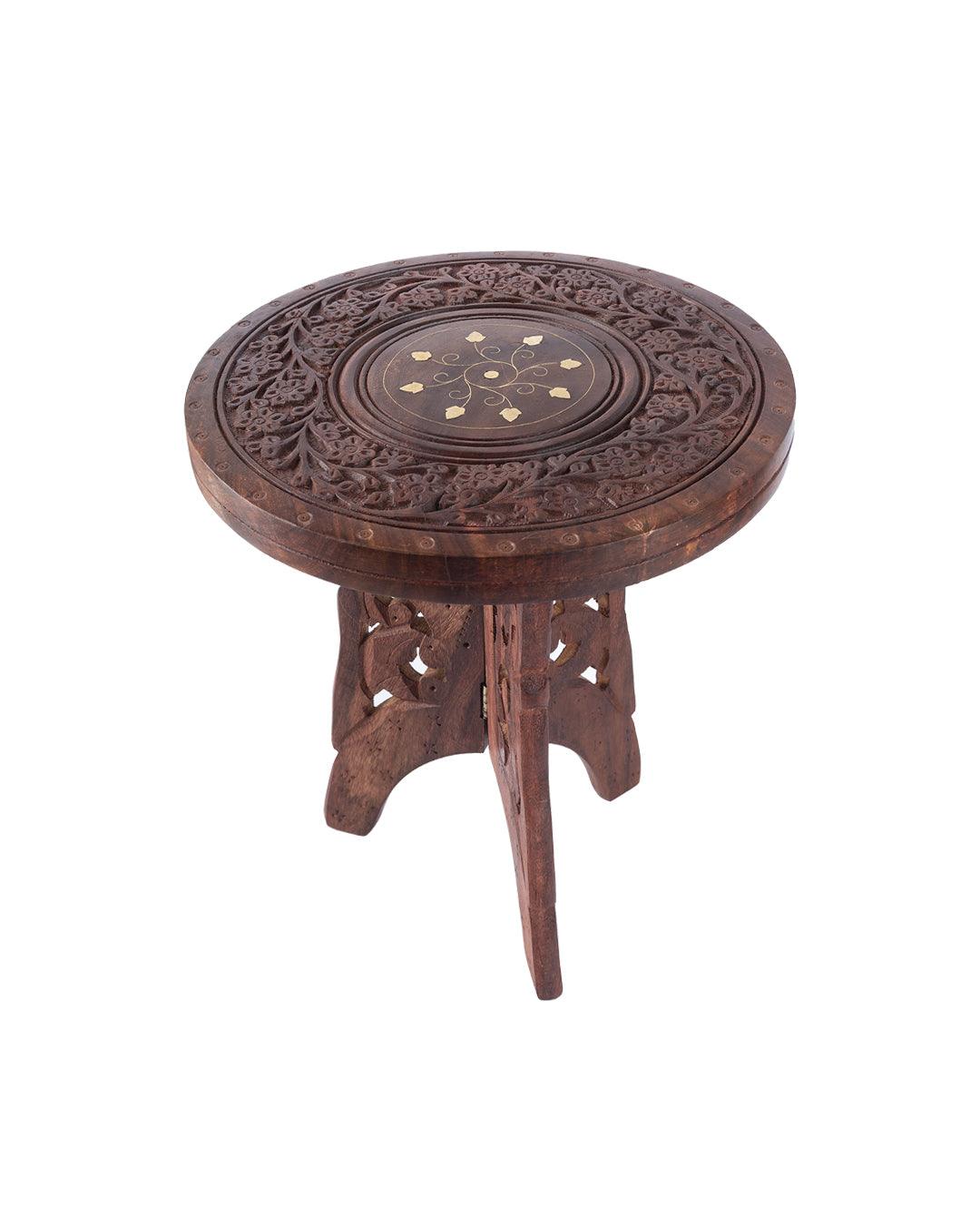 'WOOD CARVING' Handcrafts Small Coffee Table in Sheesham Wood - MARKET 99