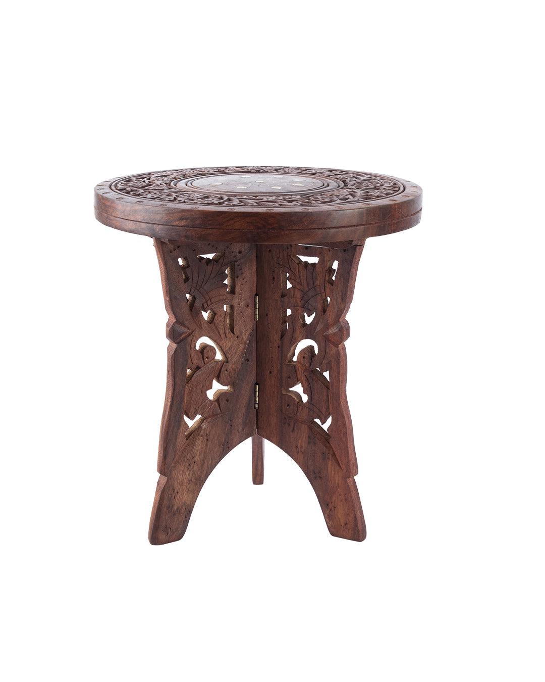 'WOOD CARVING' Handcrafts Small Coffee Table in Sheesham Wood - MARKET 99