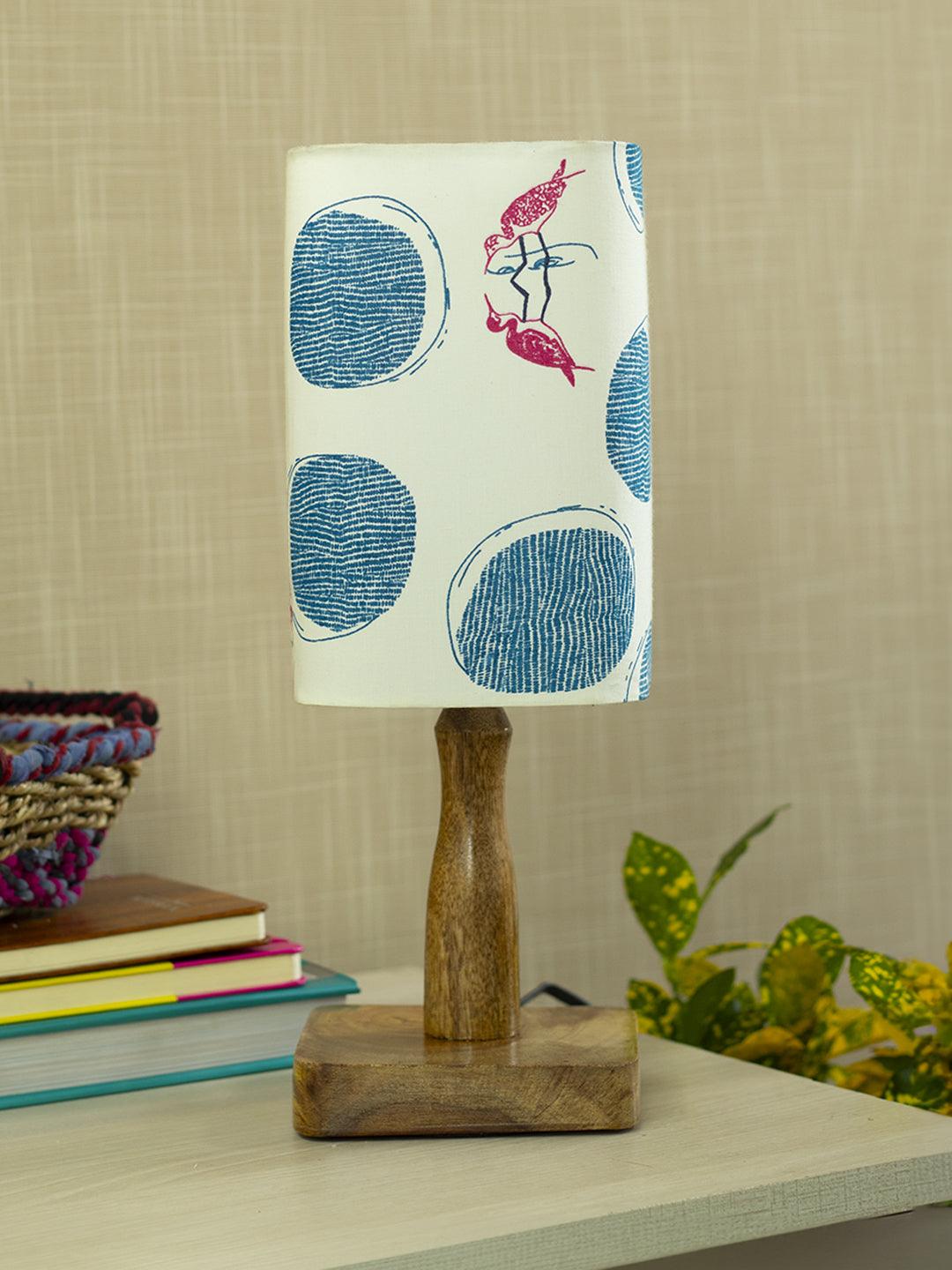 Wooden Table Lamp With Bird Print Shade - MARKET 99