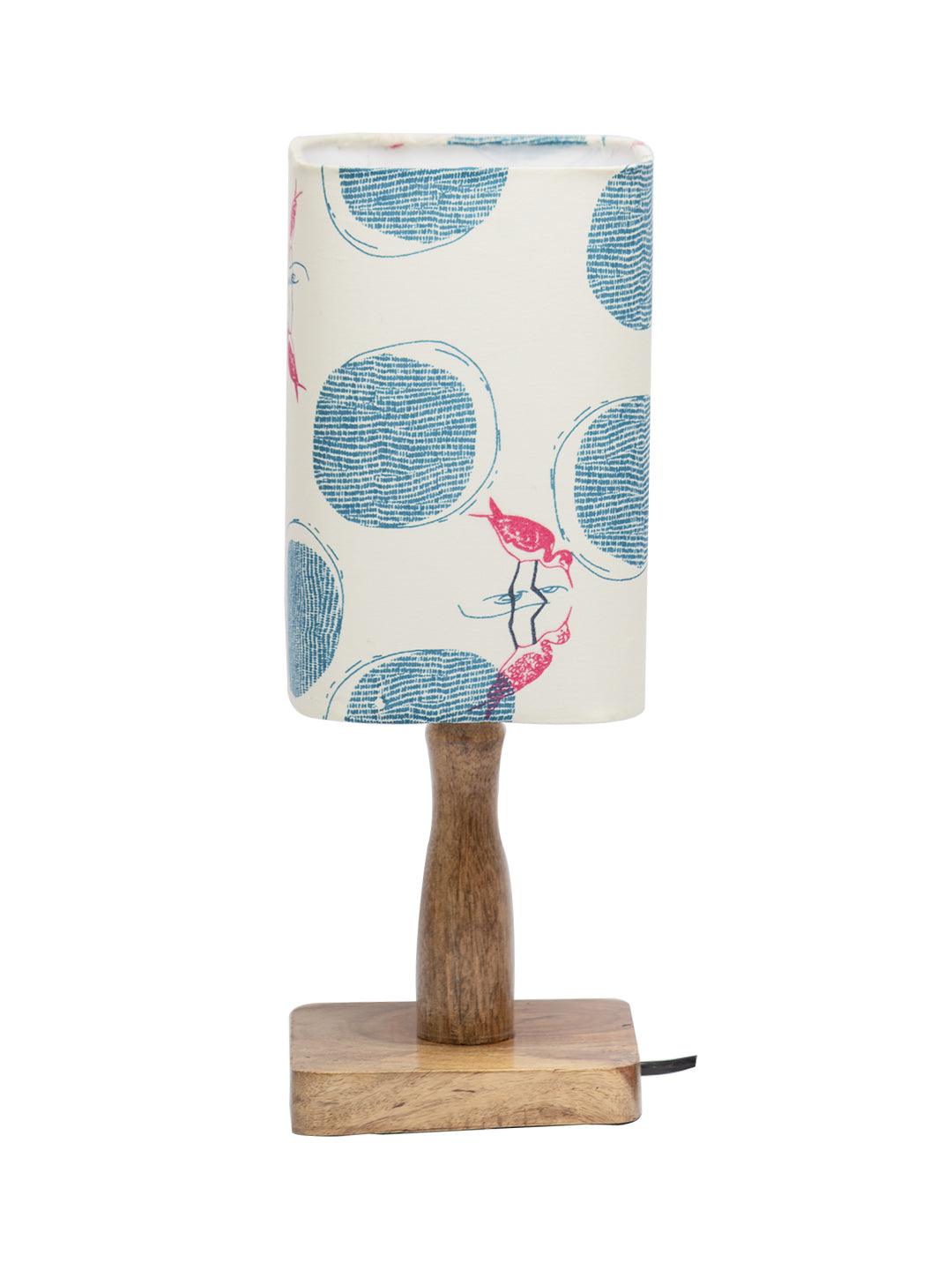 Wooden Table Lamp With Bird Print Shade - MARKET 99