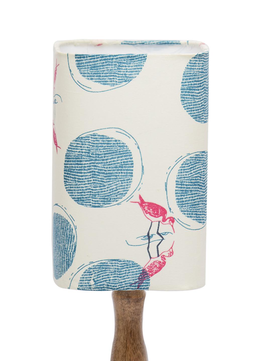 Wooden Table Lamp With Bird Print Shade - MARKET 99