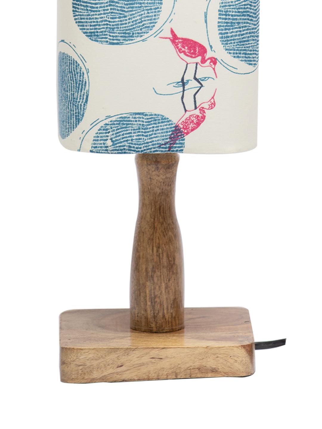 Wooden Table Lamp With Bird Print Shade - MARKET 99