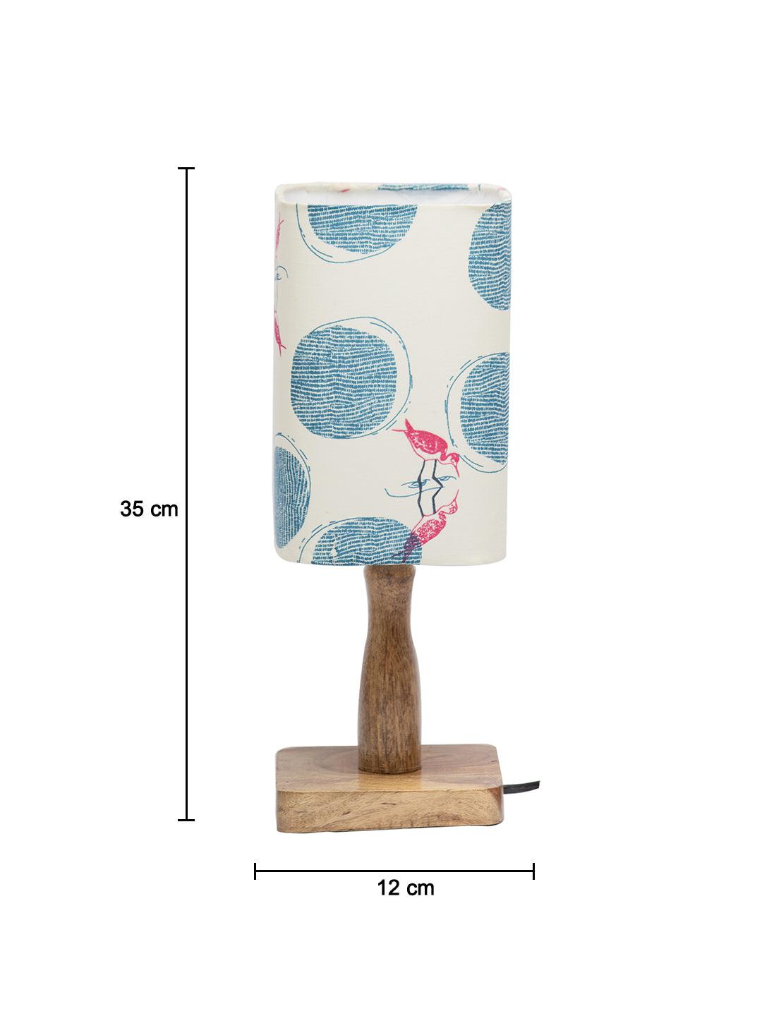 Wooden Table Lamp With Bird Print Shade - MARKET 99