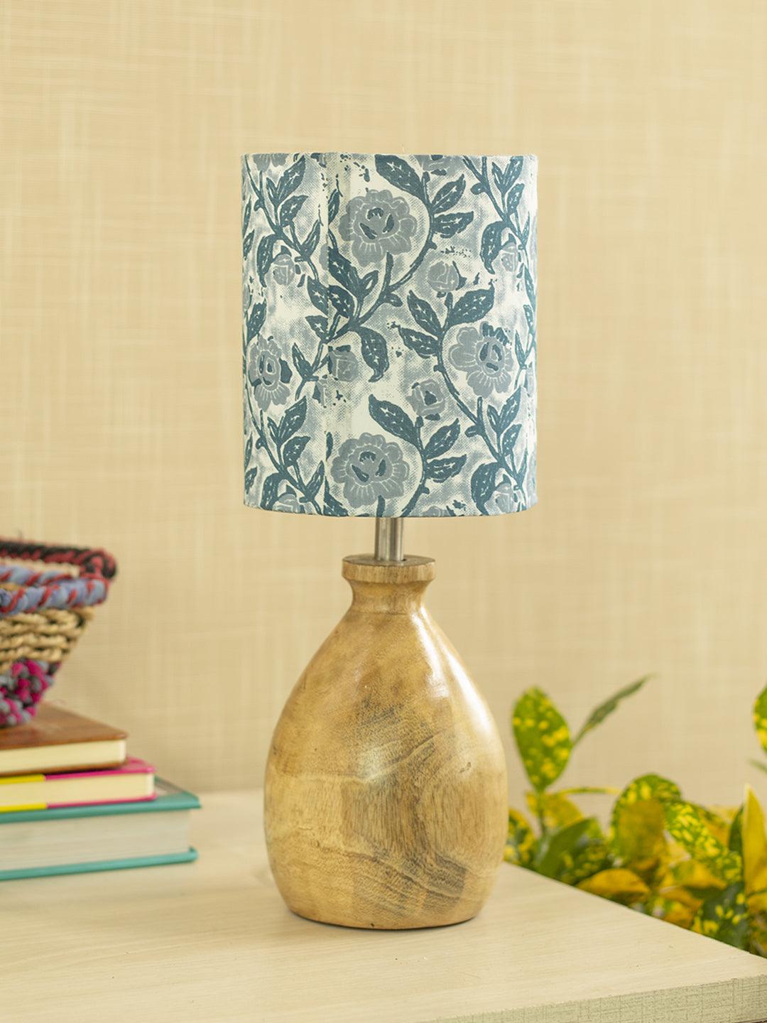 Wooden Table Lamp With Grey Shade - Grey - MARKET 99