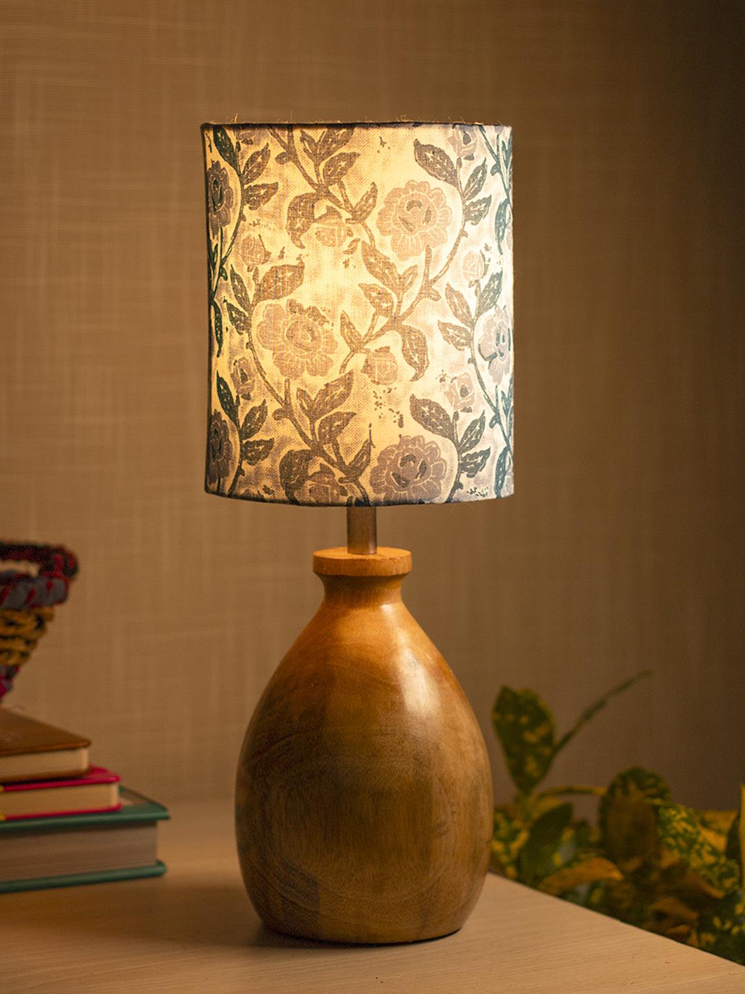 Wooden Table Lamp With Grey Shade - Grey - MARKET 99