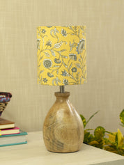 Wooden Table Lamp With Yellow Floral Shade - MARKET 99