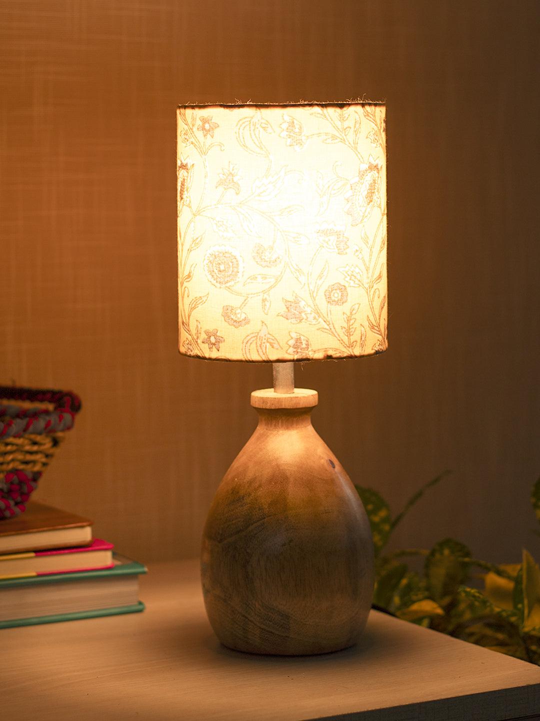 Wooden Table Lamp With Yellow Floral Shade - MARKET 99