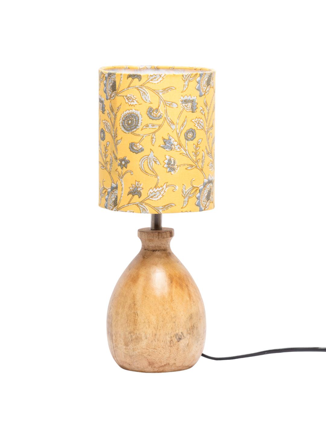 Wooden Table Lamp With Yellow Floral Shade - MARKET 99