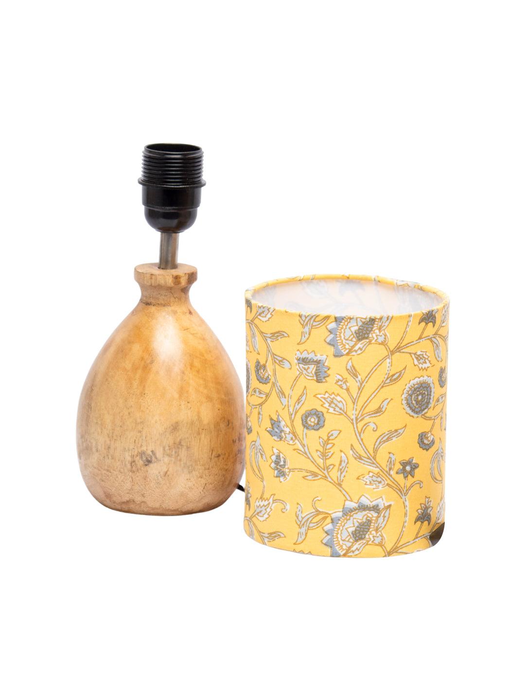Wooden Table Lamp With Yellow Floral Shade - MARKET 99