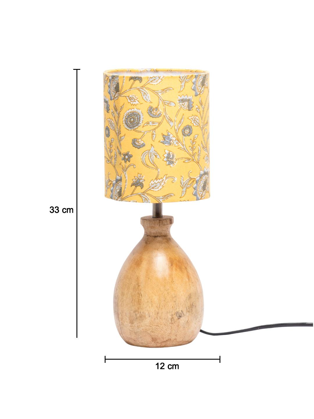 Wooden Table Lamp With Yellow Floral Shade - MARKET 99