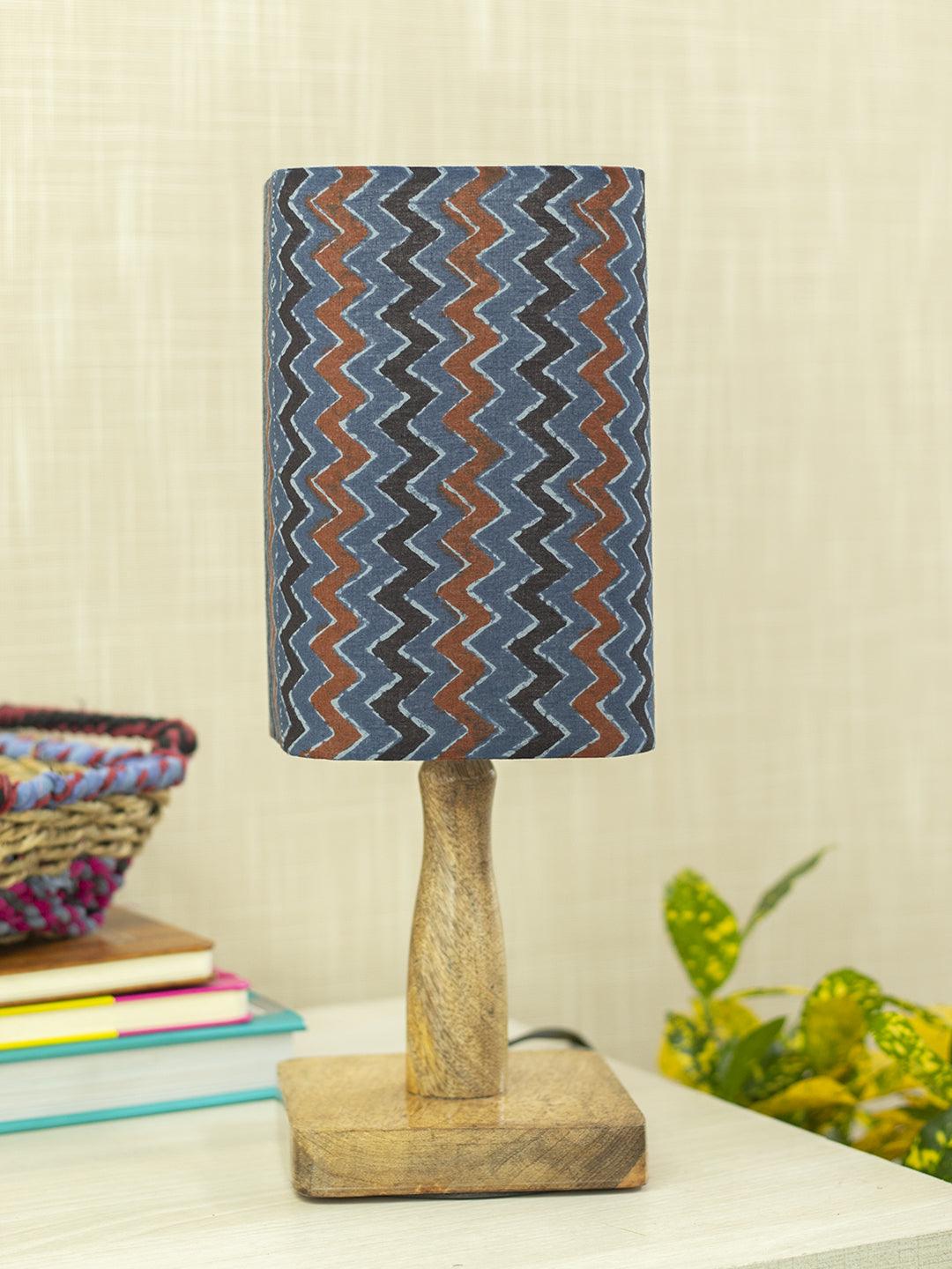 Wooden Table Lamp With Zig Zag Print Shade - MARKET 99