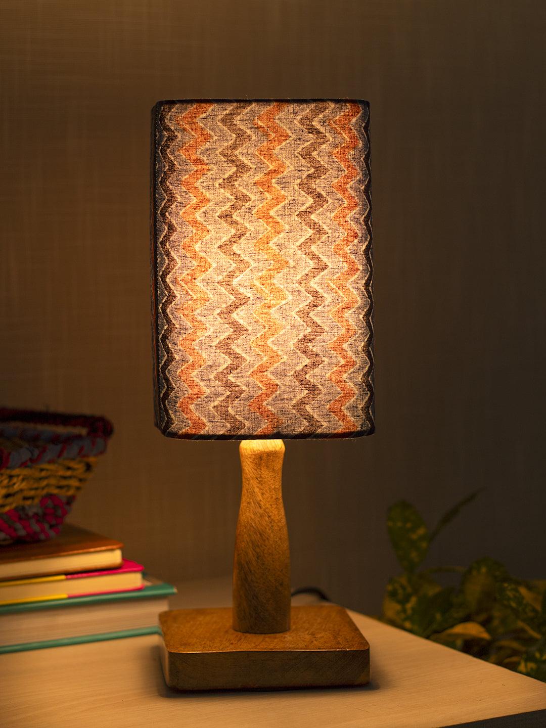 Wooden Table Lamp With Zig Zag Print Shade - MARKET 99