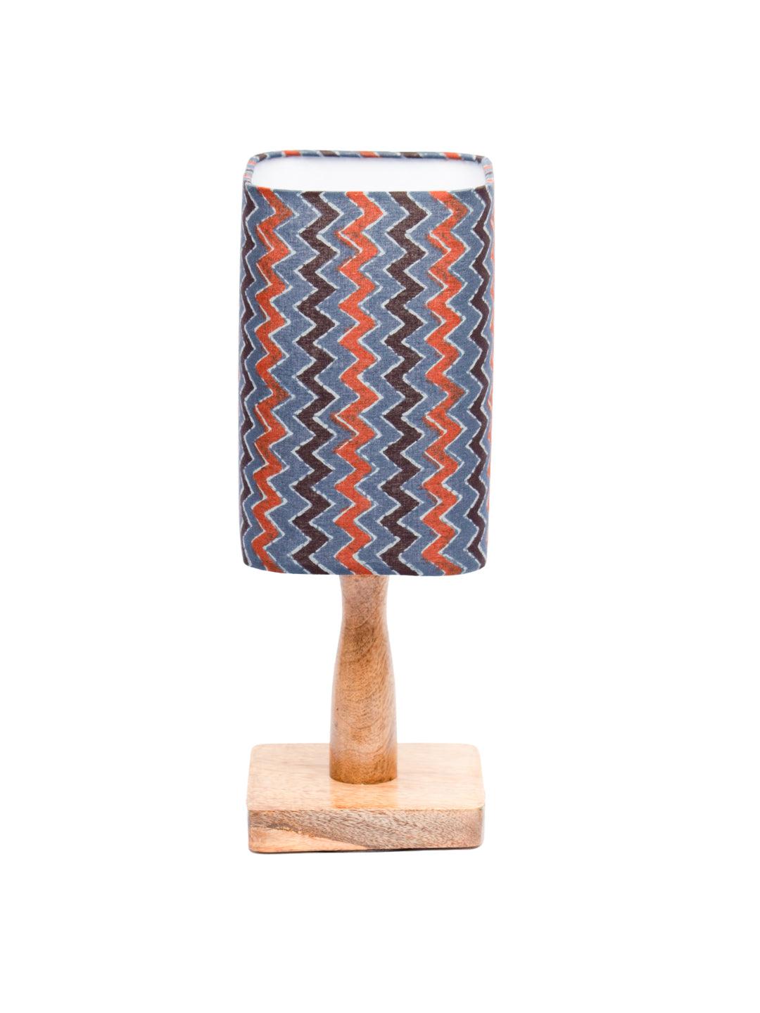 Wooden Table Lamp With Zig Zag Print Shade - MARKET 99