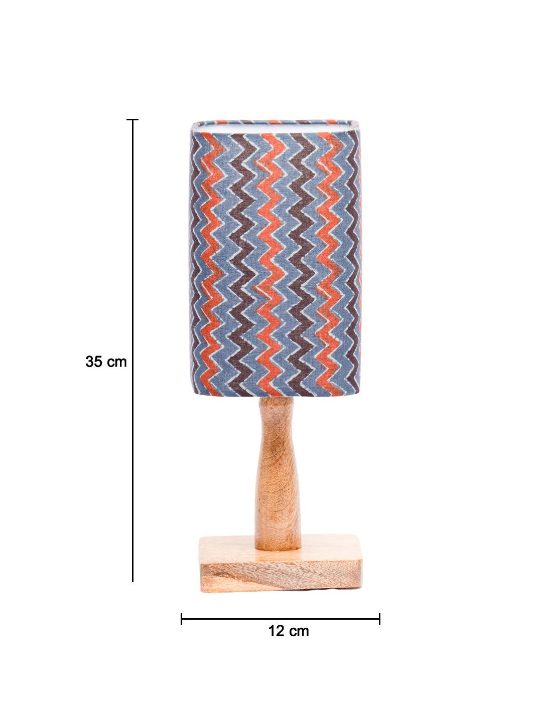 Wooden Table Lamp With Zig Zag Print Shade - MARKET 99