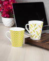 'Yellow Floral' Print Drinkware Glossy Ceramic Coffee Mugs ( Set Of 2, 320 mL)