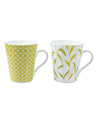'Yellow Floral' Print Drinkware Glossy Ceramic Coffee Mugs ( Set Of 2, 320 mL)