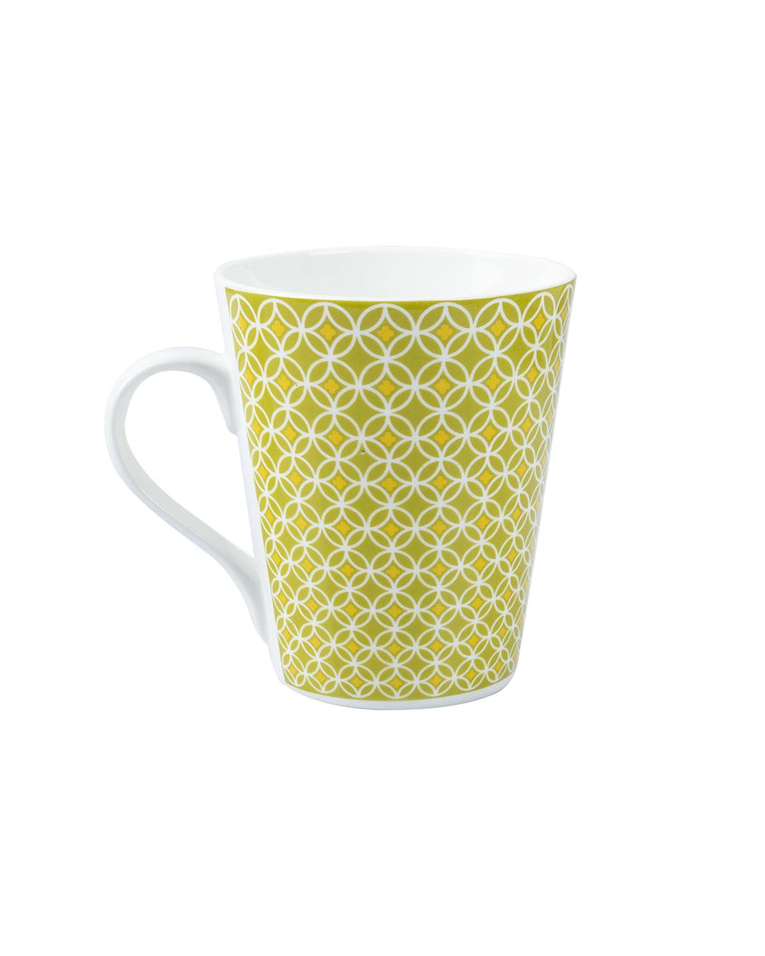 'Yellow Floral' Print Drinkware Glossy Ceramic Coffee Mugs ( Set Of 2, 320 mL) - MARKET 99