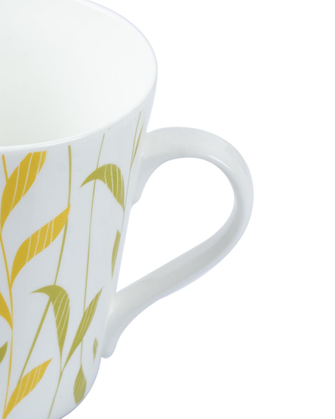 'Yellow Floral' Print Drinkware Glossy Ceramic Coffee Mugs ( Set Of 2, 320 mL) - MARKET 99