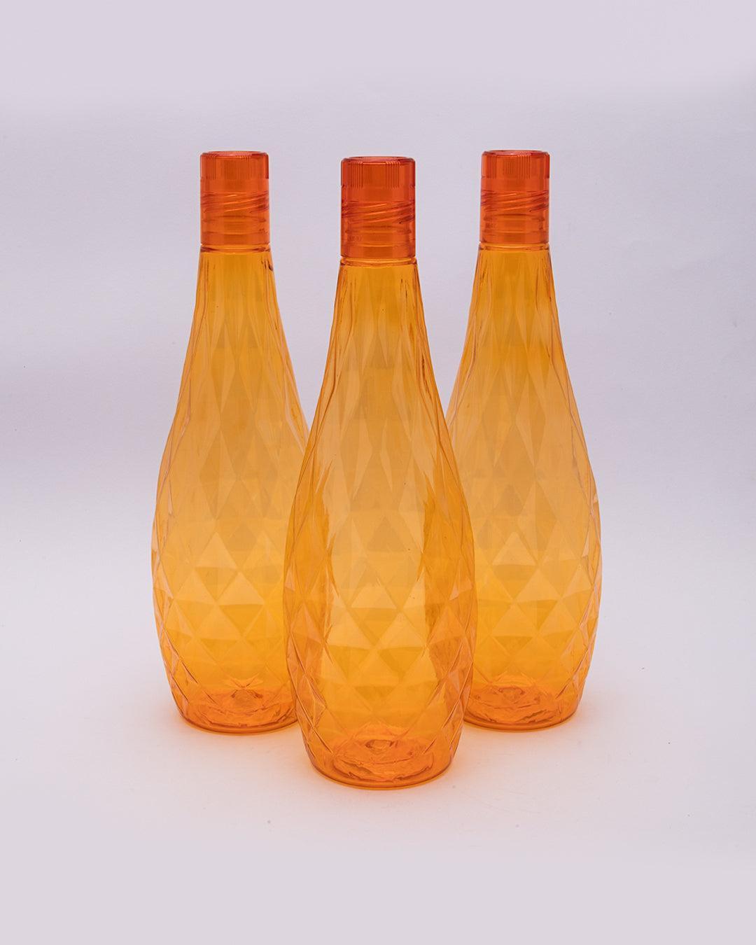 Fridge Water Bottle Set, Crystal Look, Orange Colour, Plastic, 1 L, Pack Of 3 - MARKET99