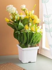 Artificial Plant with White Pot, Rose Flower Arrangement, Yellow, Plastic Plant - MARKET99