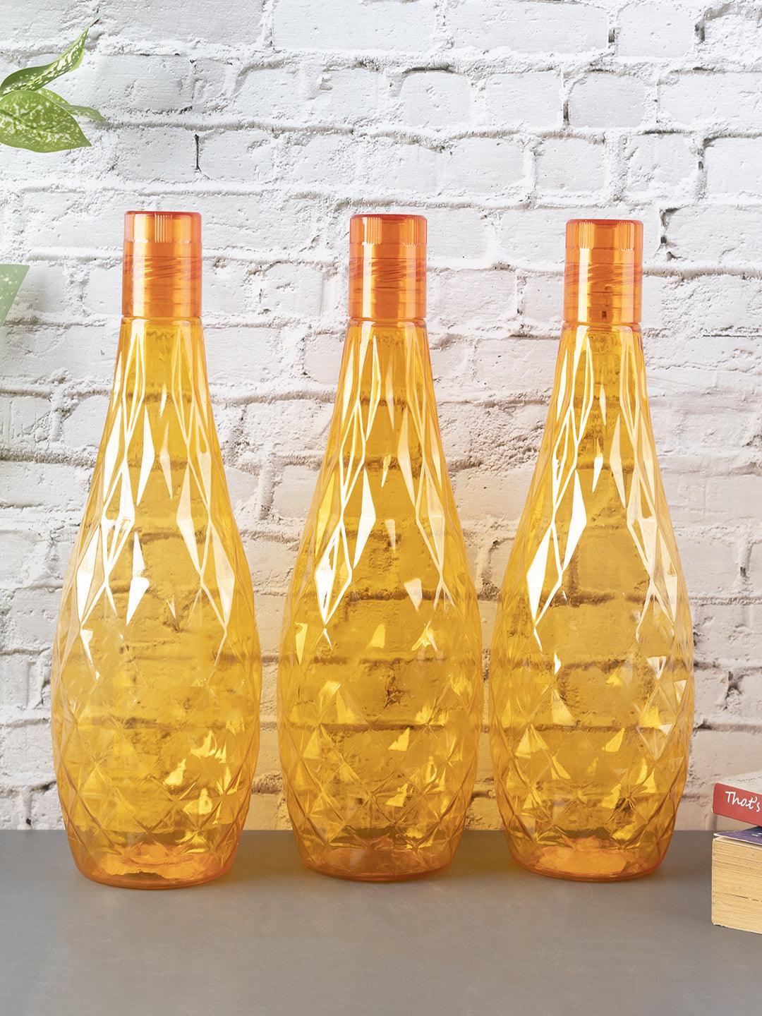 Fridge Water Bottle Set, Crystal Look, Orange Colour, Plastic, 1 L, Pack Of 3 - MARKET99