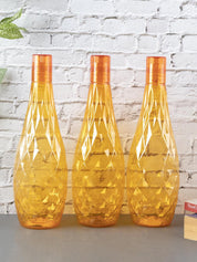 Fridge Water Bottle Set, Crystal Look, Orange Colour, Plastic, 1 L, Pack Of 3 - MARKET99