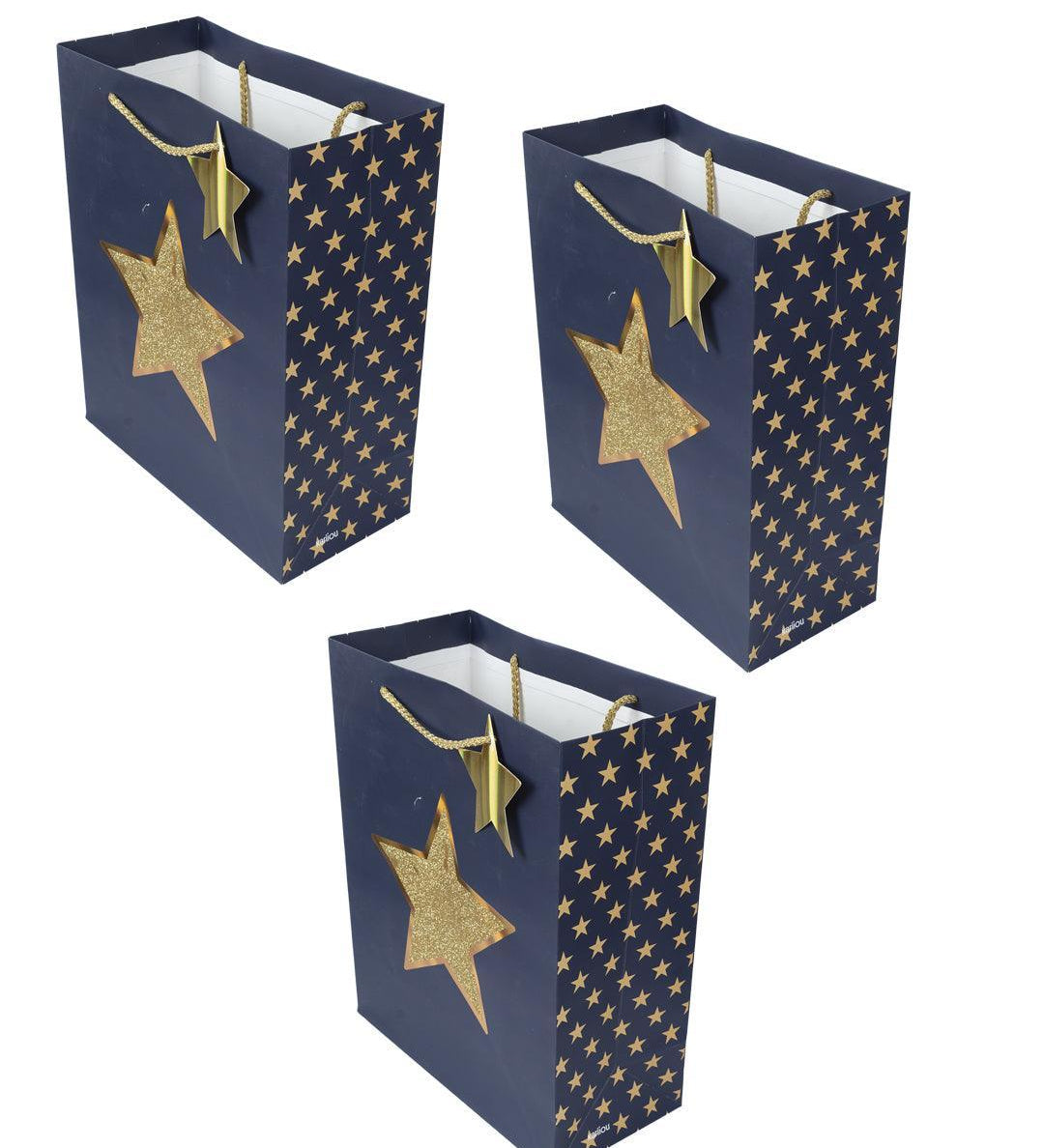 Star Gift Bag, Navy Blue, Paper, Set of 3 - MARKET99