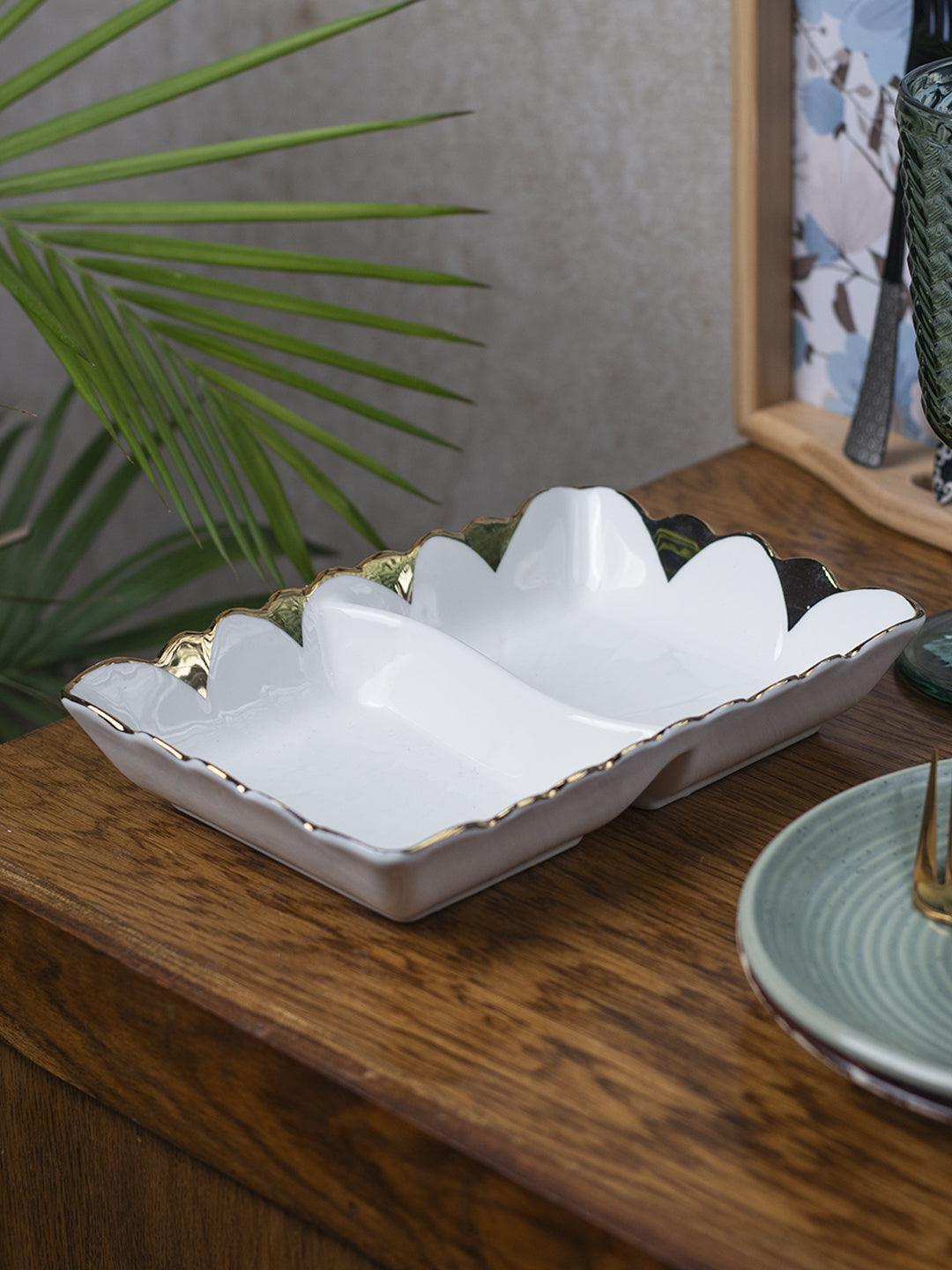Antique Off White Ceramic Divided Serving Dish - 21 x 14 x 6CM - 1