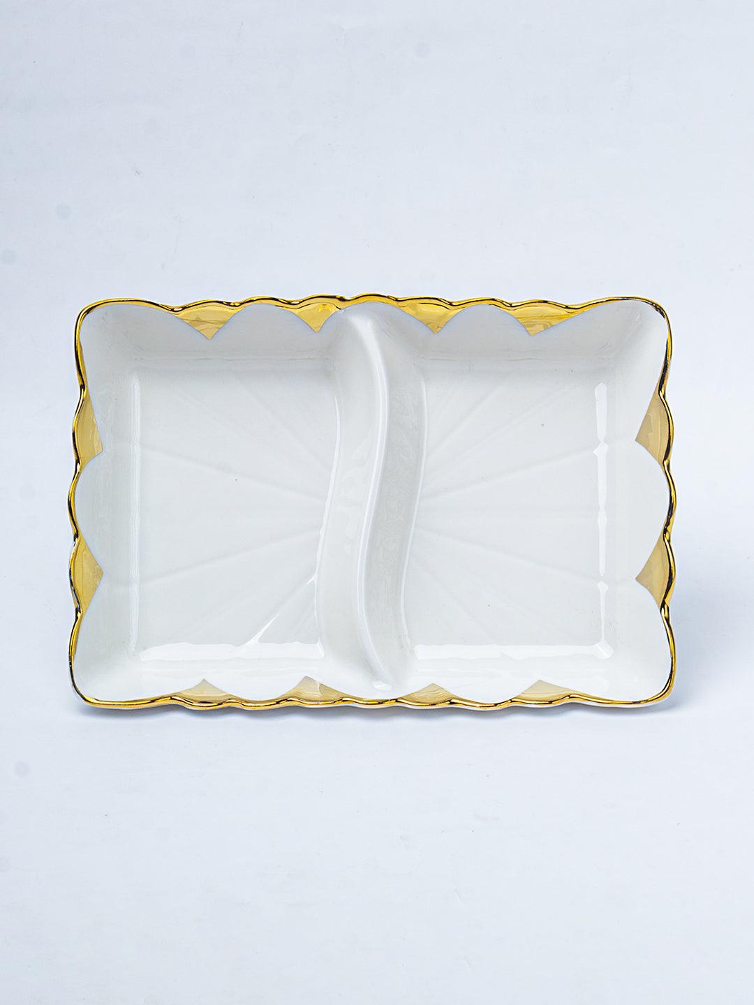 Antique Off White Ceramic Divided Serving Dish - 21 x 14 x 6CM - 3