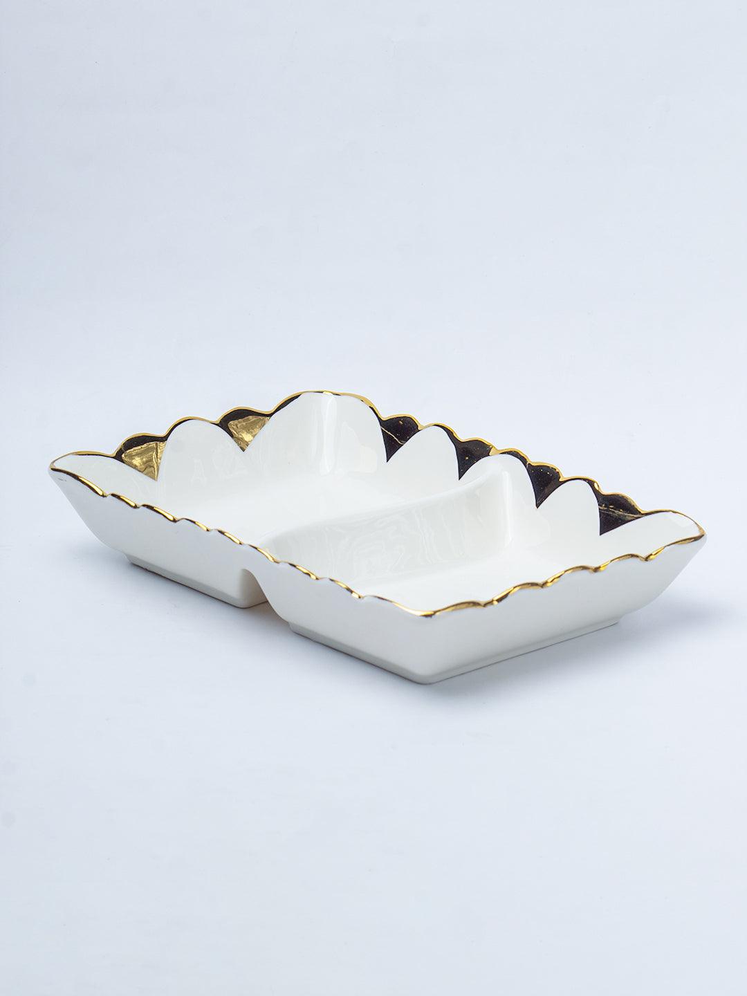 Antique Off White Ceramic Divided Serving Dish - 21 x 14 x 6CM - 4