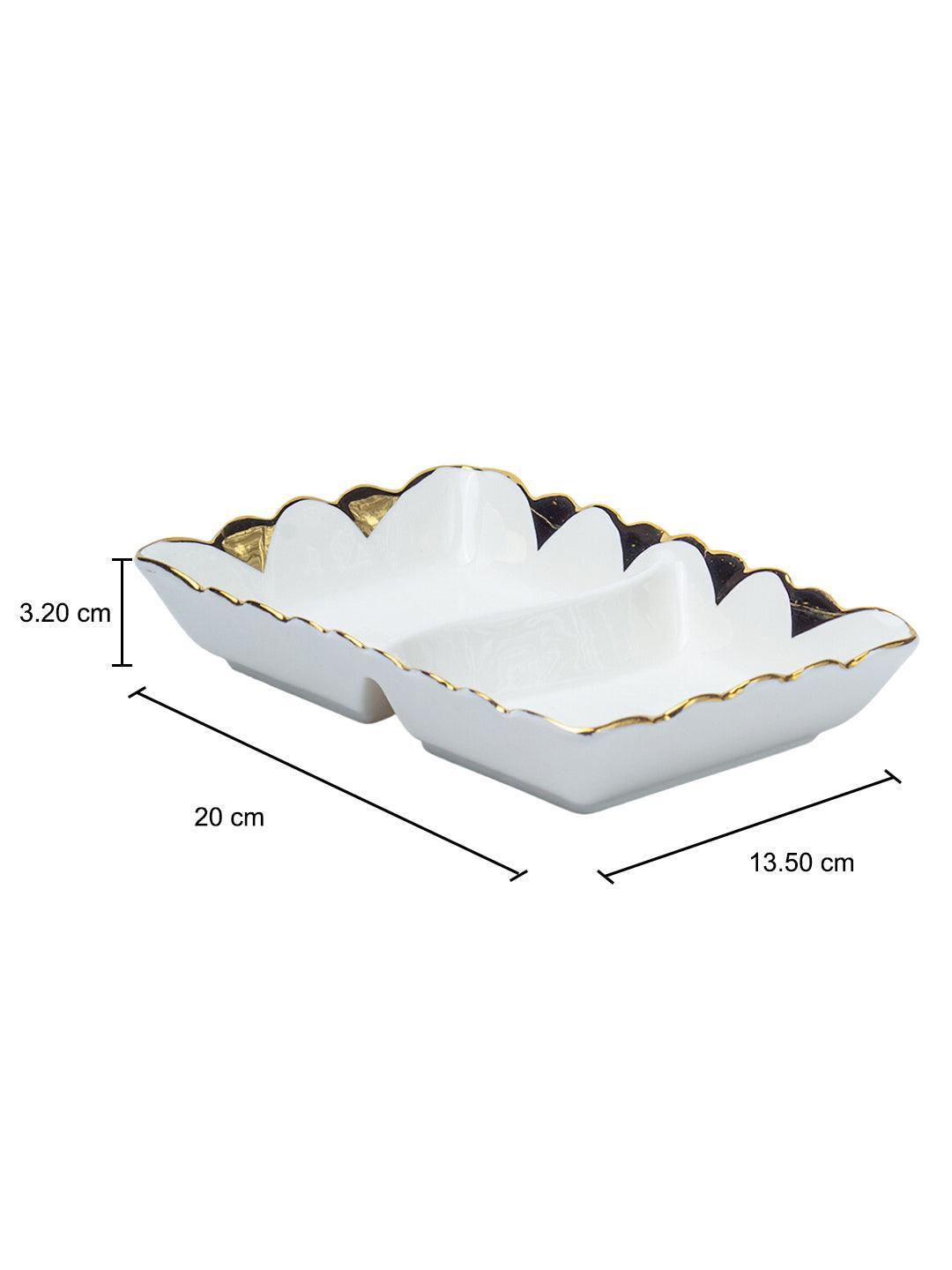 Antique Off White Ceramic Divided Serving Dish - 21 x 14 x 6CM - 5