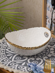 Antique Off White Ceramic Round Serving Dish ( Both Side Handle ) - 21 x 17 x 9CM - 1