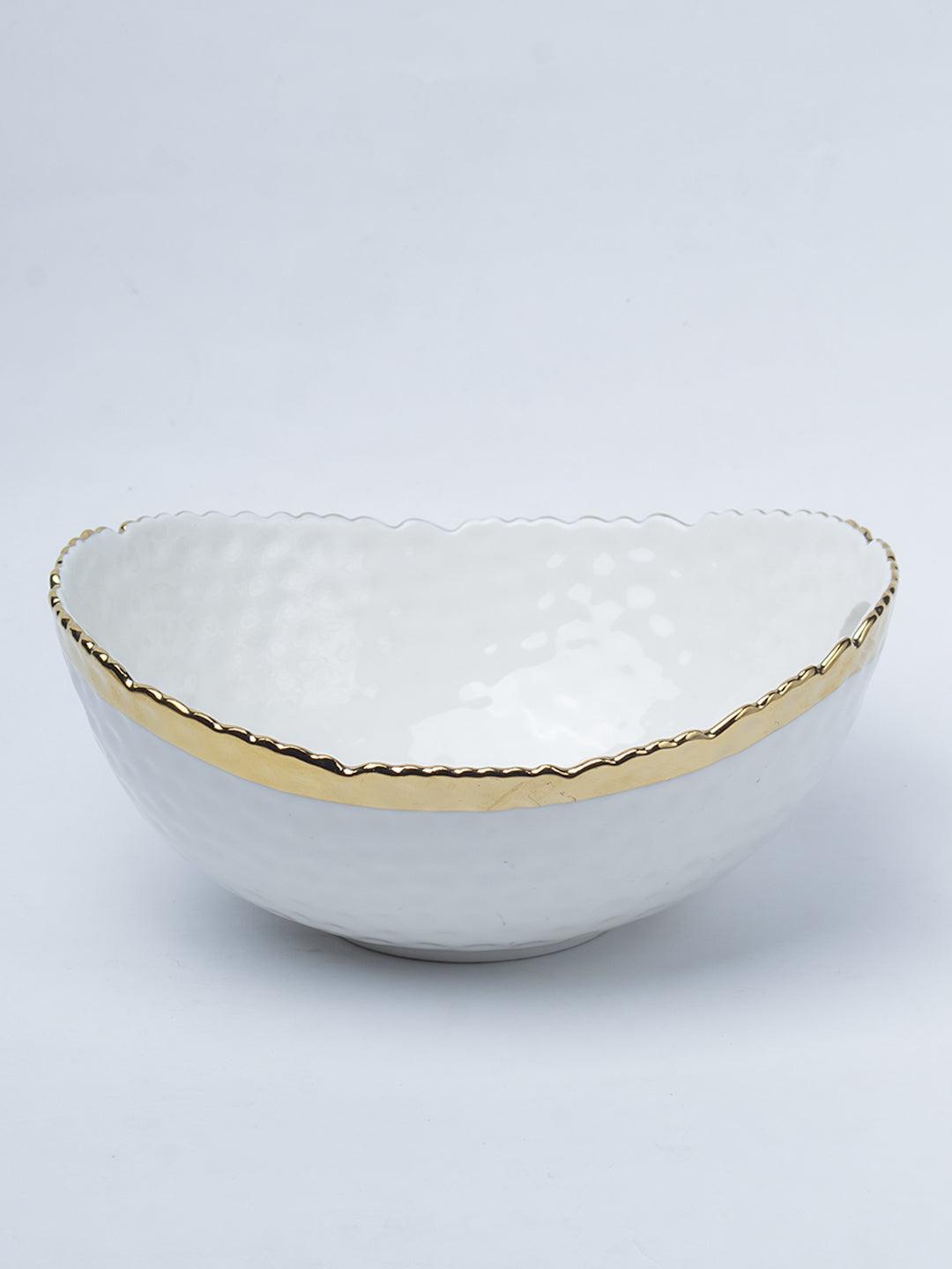 Antique Off White Ceramic Round Serving Dish ( Both Side Handle ) - 21 x 17 x 9CM - 2