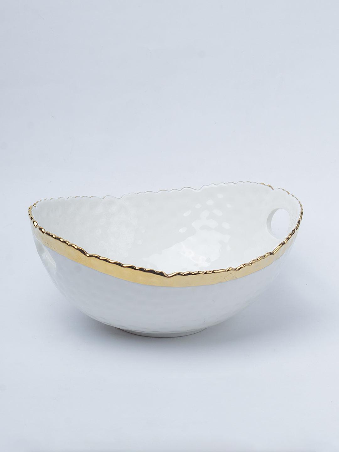 Antique Off White Ceramic Round Serving Dish ( Both Side Handle ) - 21 x 17 x 9CM - 3