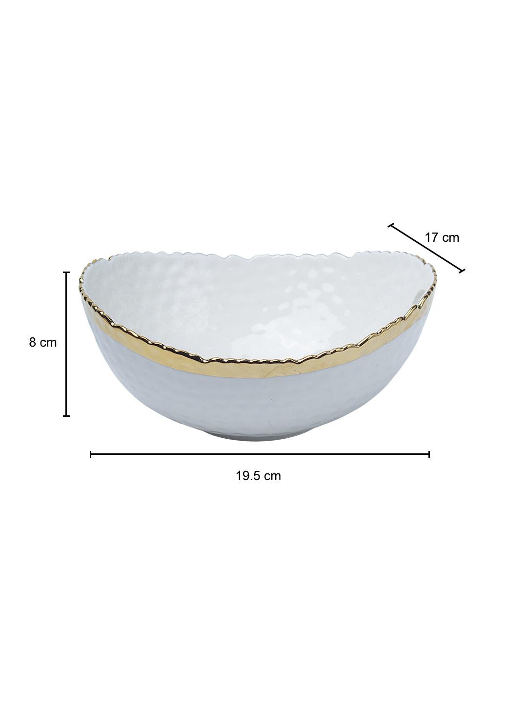 Antique Off White Ceramic Round Serving Dish ( Both Side Handle ) - 21 x 17 x 9CM - 6